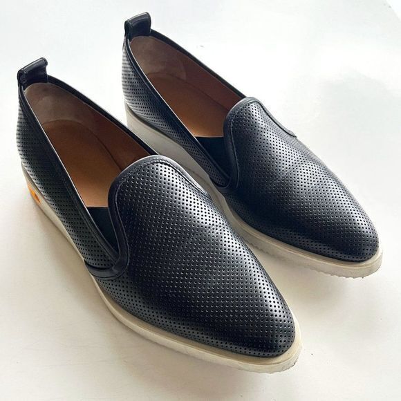 EVERLANE Flats Platform Loafers Size 8.5 Made in‎ ITALY Perforated Black Leather - Picture 1 of 7